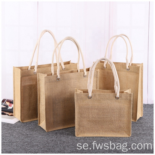 Livsmedelsaffärer Leverans Burlap Flax Natural Jute shoppingväska